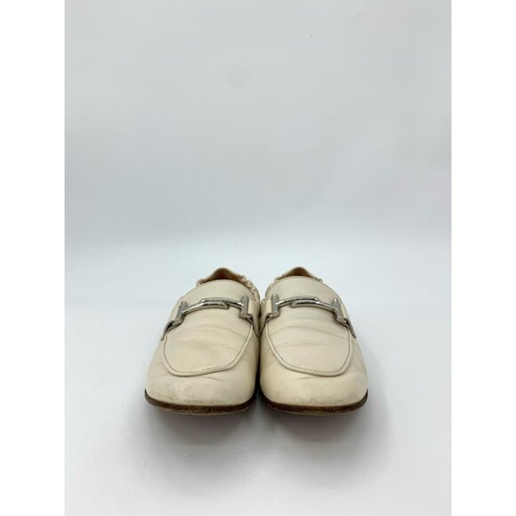 Tods Womens Ivory Leather Loafers With Silver Buckle Accent Size 37 - Picture 5 of 9